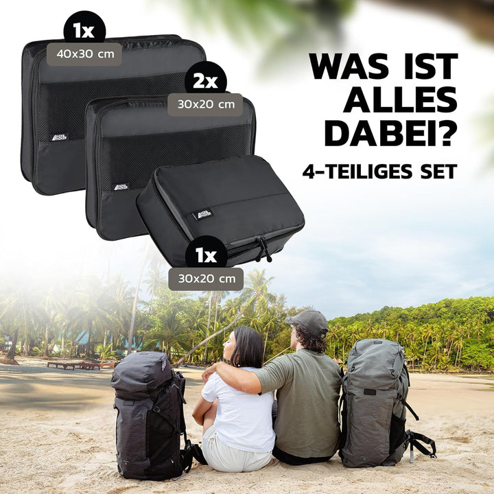 BACK&amp;PACKER® Packing Cubes mit Kompression 4-teilig - Packtaschen Set aus recyceltem Material - Leic