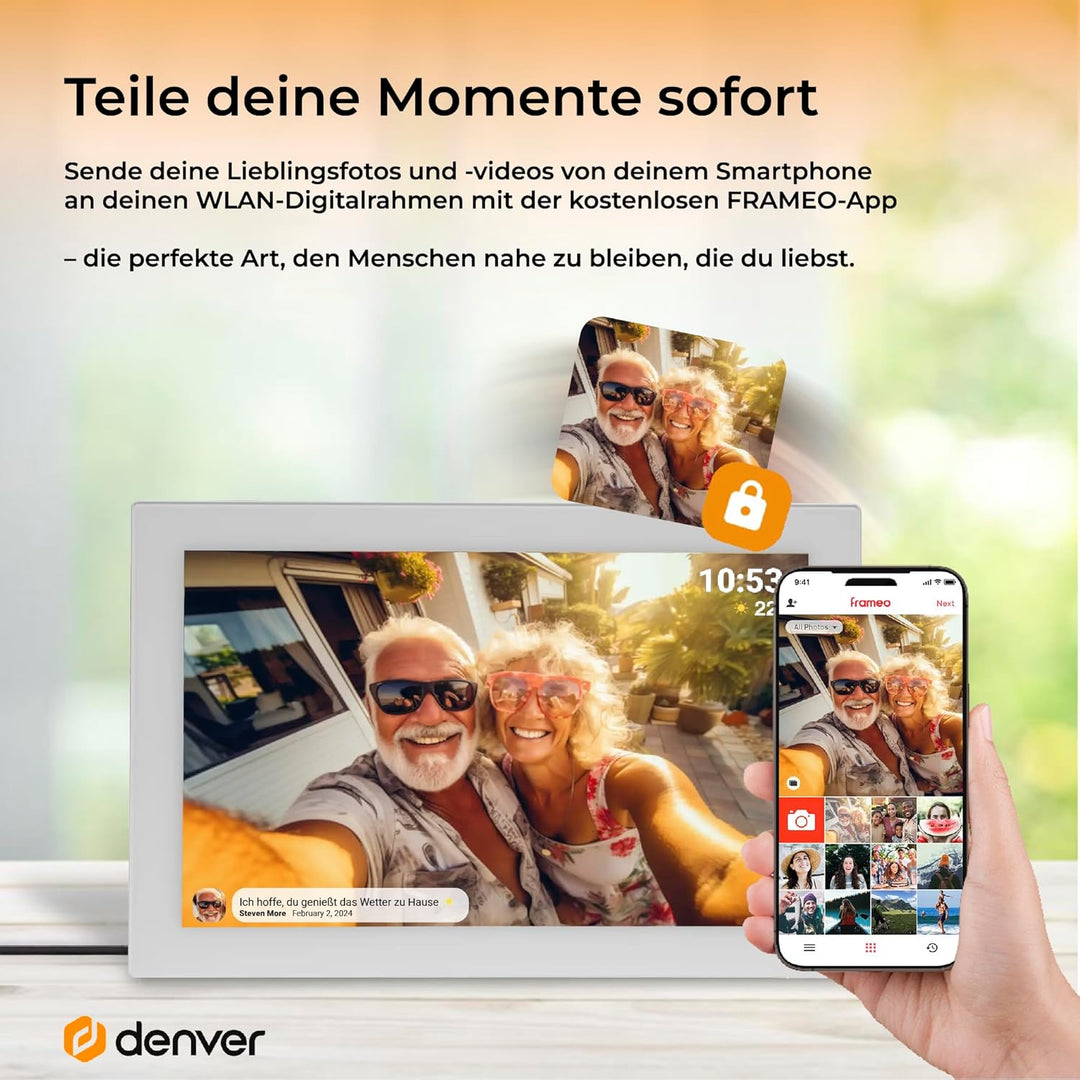 Denver Digitaler Bilderrahmen PFF-1037W, 10,1 Zoll, Weiss, PFF-1037White