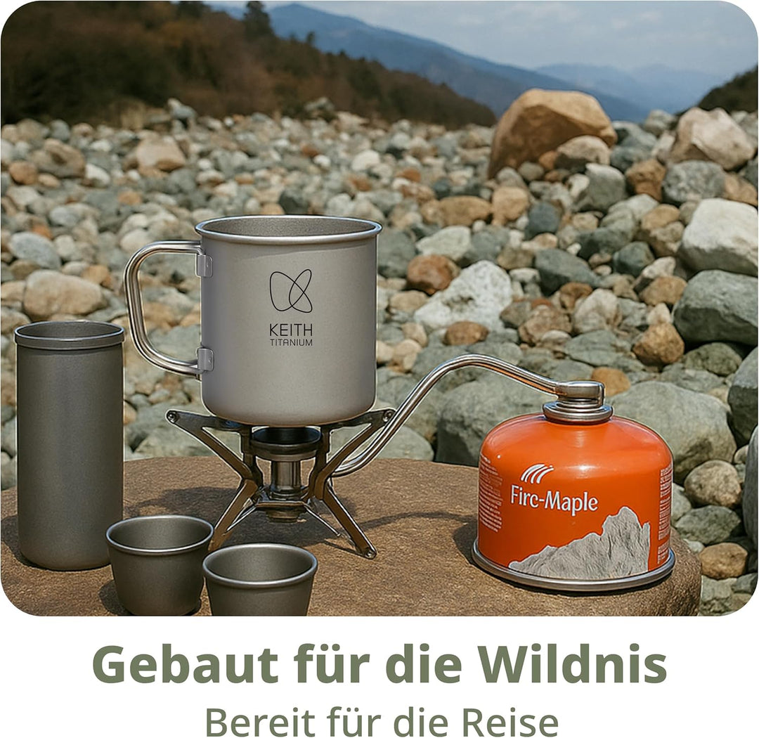Keith Titanium Einwandiger Titanbecher, Tragbarer Kaffeebecher mit Deckel & klappbarem Henkel, Trink