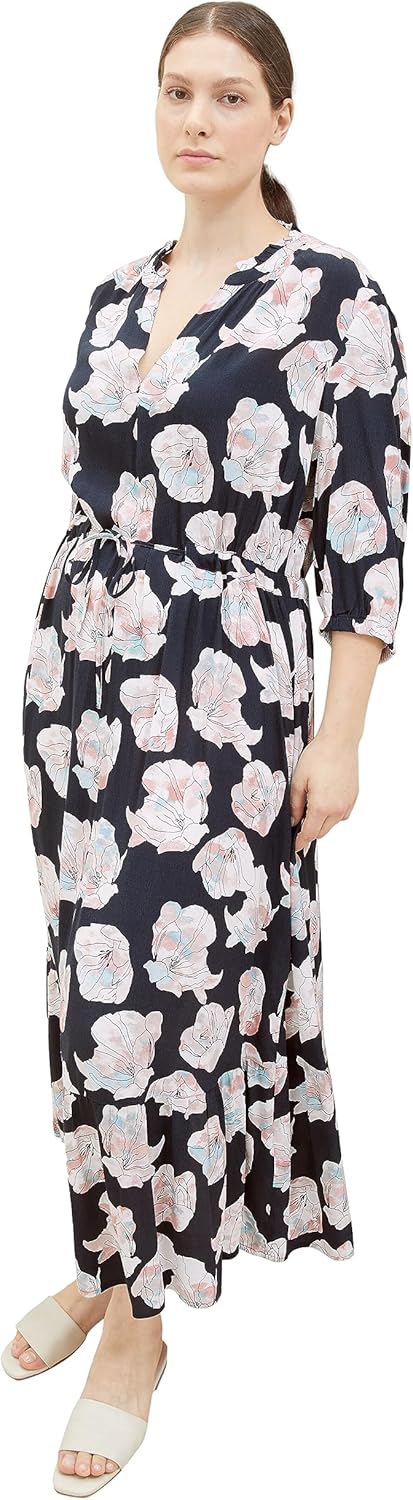 TOM TAILOR Damen Maxikleid mit Muster & Bindedetail 50 32413 - Tie Dye Flower Design, 50 32413 - Tie