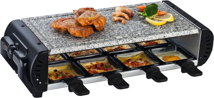 Syntrox Germany Raclette Liestal, 8 Personen, 8 Pfännchen, 4 Grillplatten/heisser Stein, antihaftbes