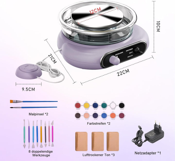 Töpferscheibe Elektrisch, 0–200 R/min stufenlos regulierbar Mini töpferscheibe, 12cm Aluminium-Dreht