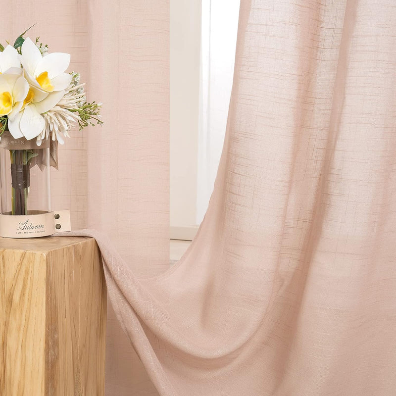 MIULEE 2er Set Voile Vorhang Sheer Leinenvorhang mit Ösen Transparente Leinen Optik Gardine Ösenscha