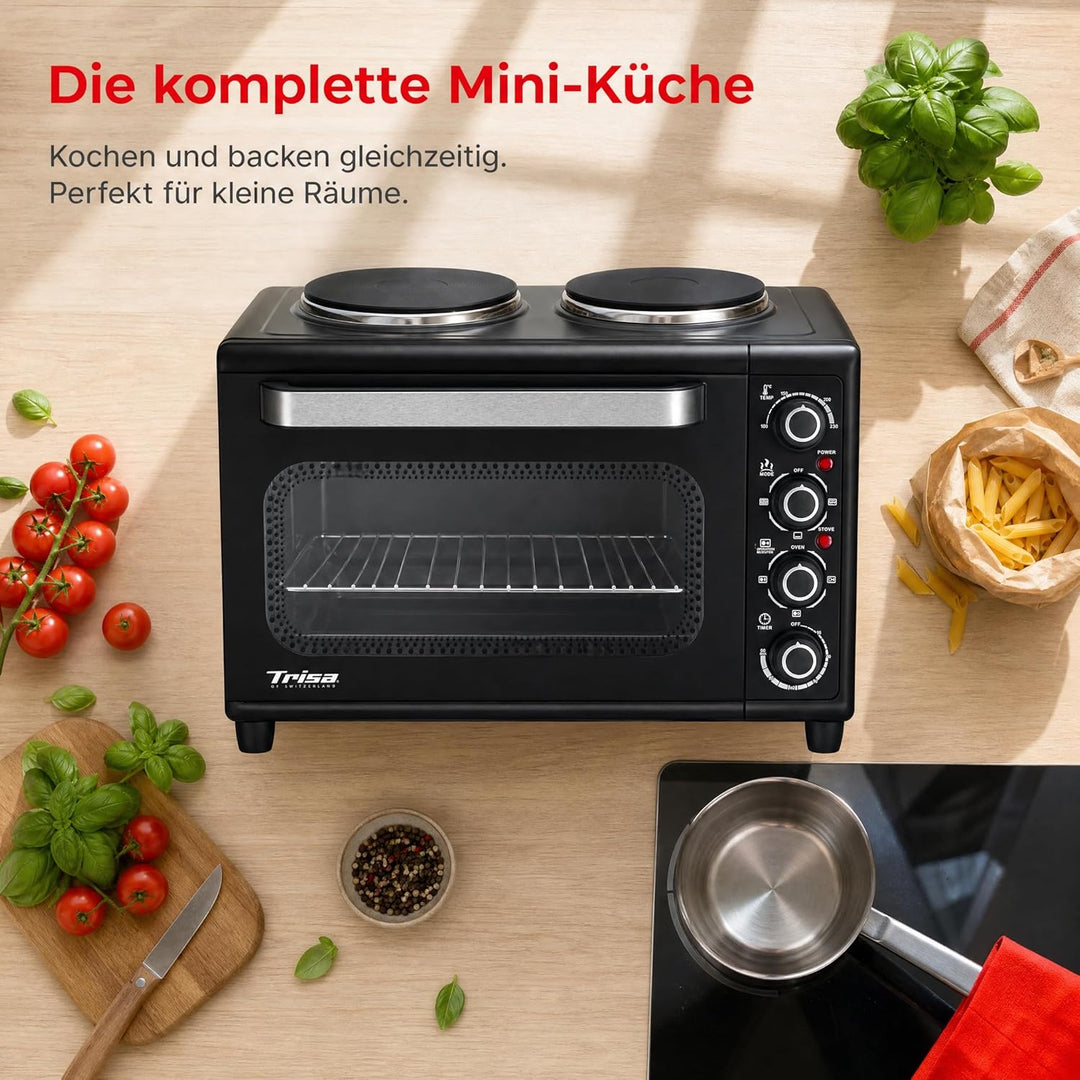 Trisa Mini Backofen 30L - Perfekt Zum Backen, Grillen & Braten, Temperaturregelung 100-250°C, 60 Min