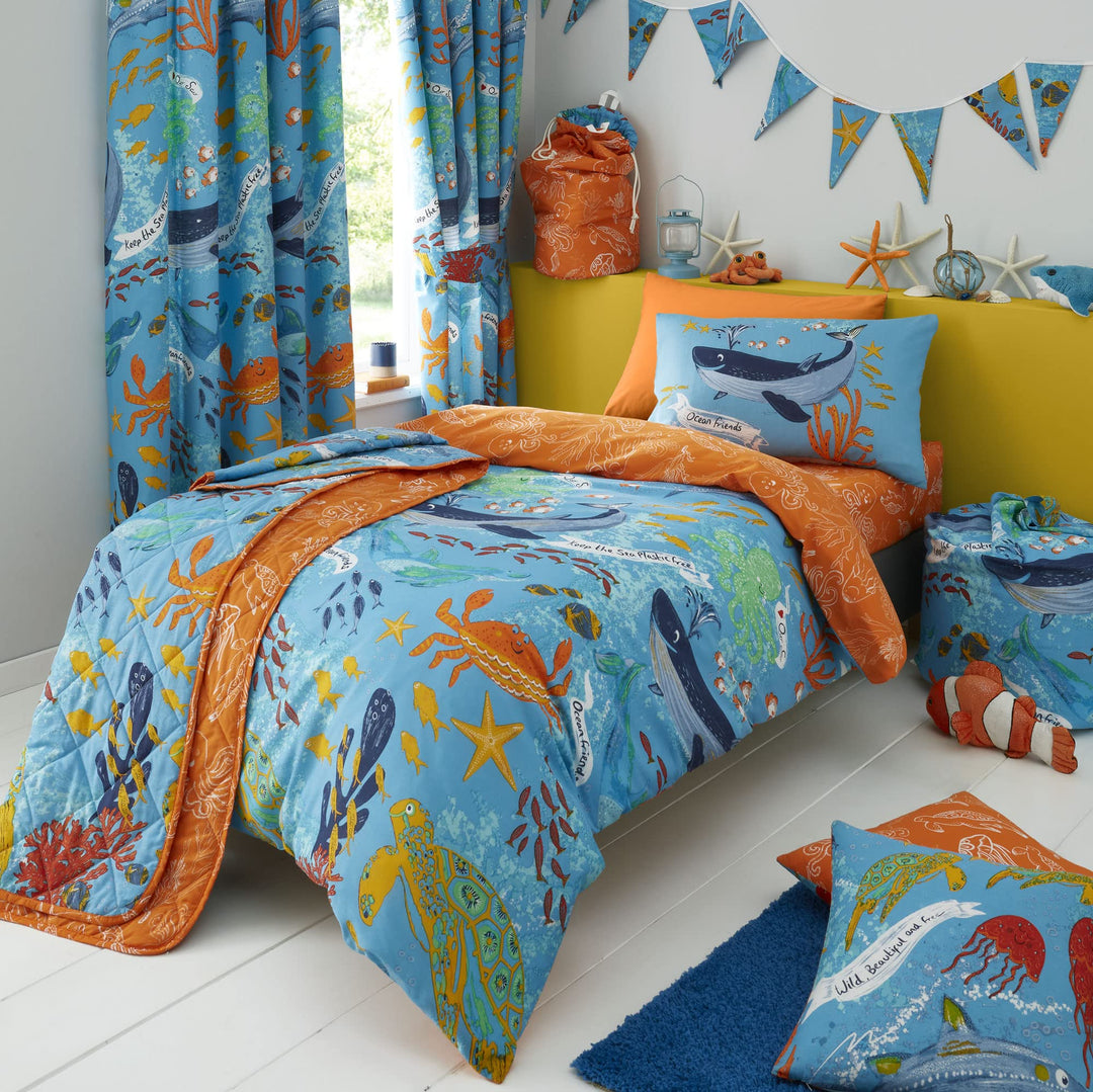 Happy Linen Company Sealife Bettwäsche-Set für Mädchen und Jungen, wendbar, Blau