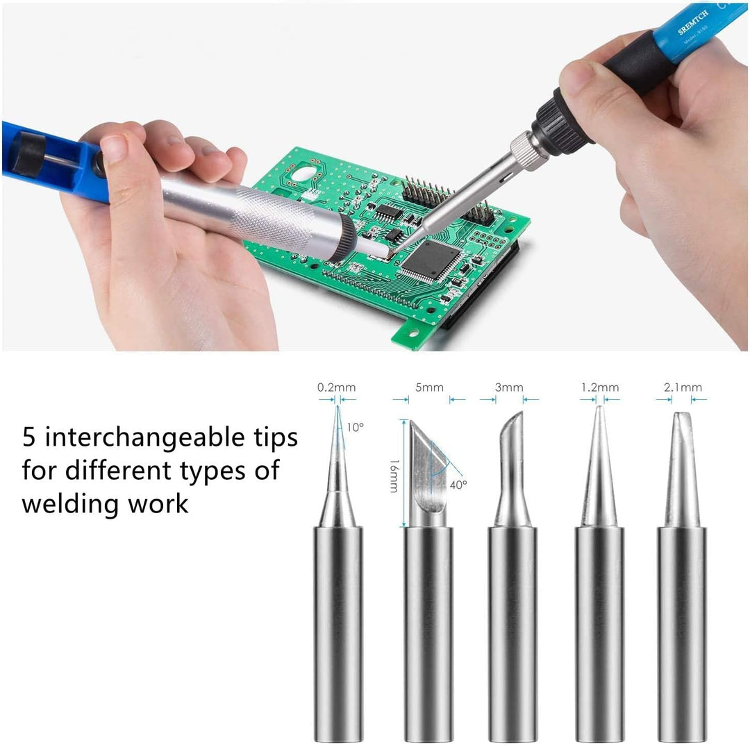 SREMTCH Lötkolben Set, 60W 220V Lötkolben mit Ein/Aus Schalter Einstellbarer Temperatur(200-450℃), 5