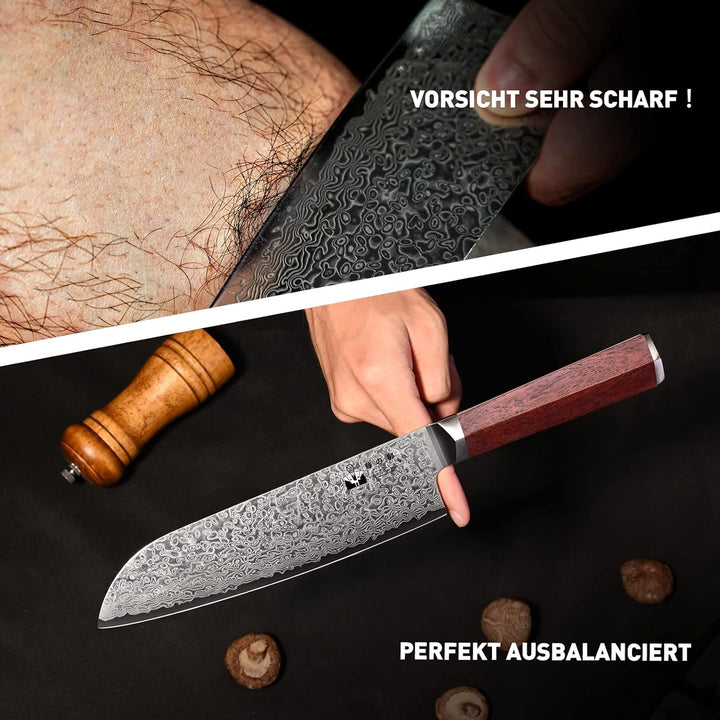 FUJUNI Damastmesser Santoku Messer damast Mit Extrem Scharf 18cm Klinge Aus 67 Lagen VG-10 Damaststa