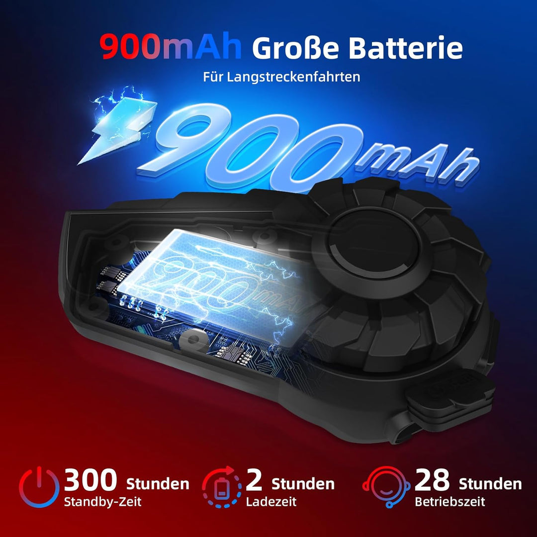 Moman Motorrad Headset Intercom, CP-E Motorradhelm Kommunikationssystem für 6 Fahrer mit 2000M HiFi-