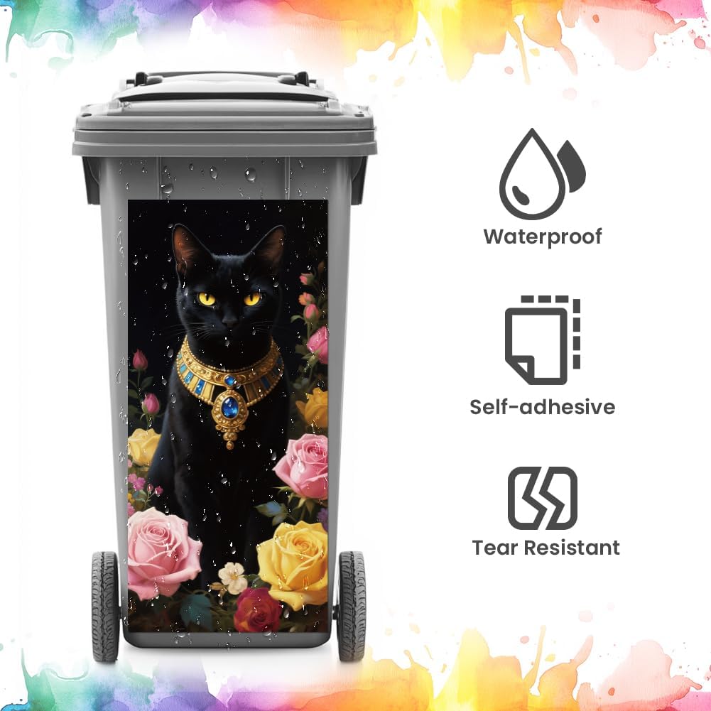 ANATTASOUL Mülleimer Aufkleber, 2 Blätter Mülltonnen Aufkleber 38×82cm Pharao Schwarze Katze Selbstk