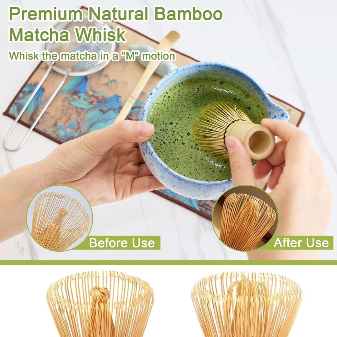 Premium Matcha Tea Set 8- piece Matcha Broom Set with Whisk, Broom Holder, Ceramic Bowl, 2 Teaspoons