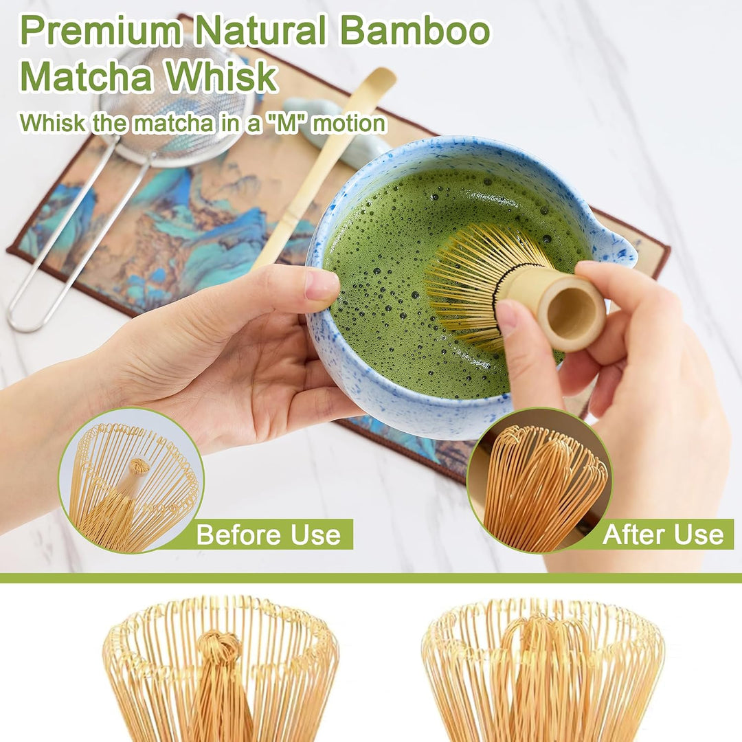 Premium Matcha Tea Set 8- piece Matcha Broom Set with Whisk, Broom Holder, Ceramic Bowl, 2 Teaspoons