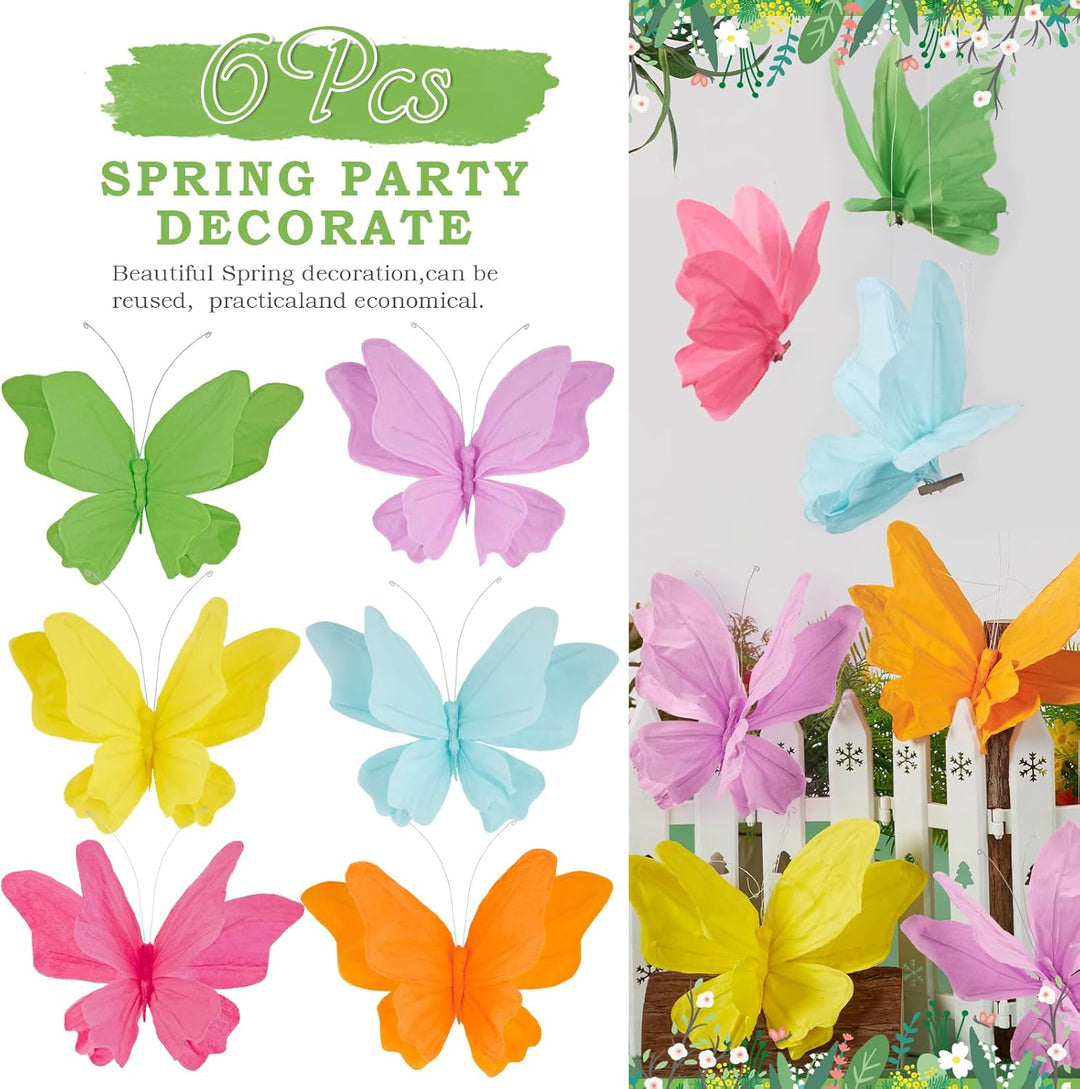 Easy Joy 6 Stück 3D Papier Schmetterling Deko,Schmetterling mit Befestigungsclip,Bunte Falter Sommer