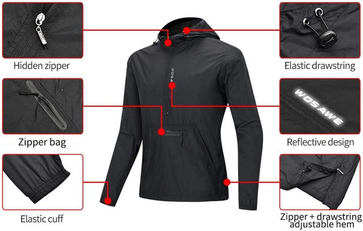 WOSAWE Herren Softshell Jacke mit Kapuze, Atmungsaktiv Windjacke Lightweightjacke für Wandern Radfah