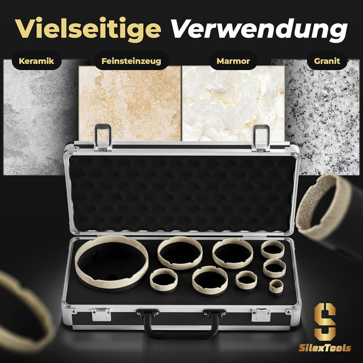 Profi Diamant Fliesenbohrer Set - 9 teilig [20|25|32|35|40|50|60|68|110mm] mit Bohrkronen, 68mm Stec