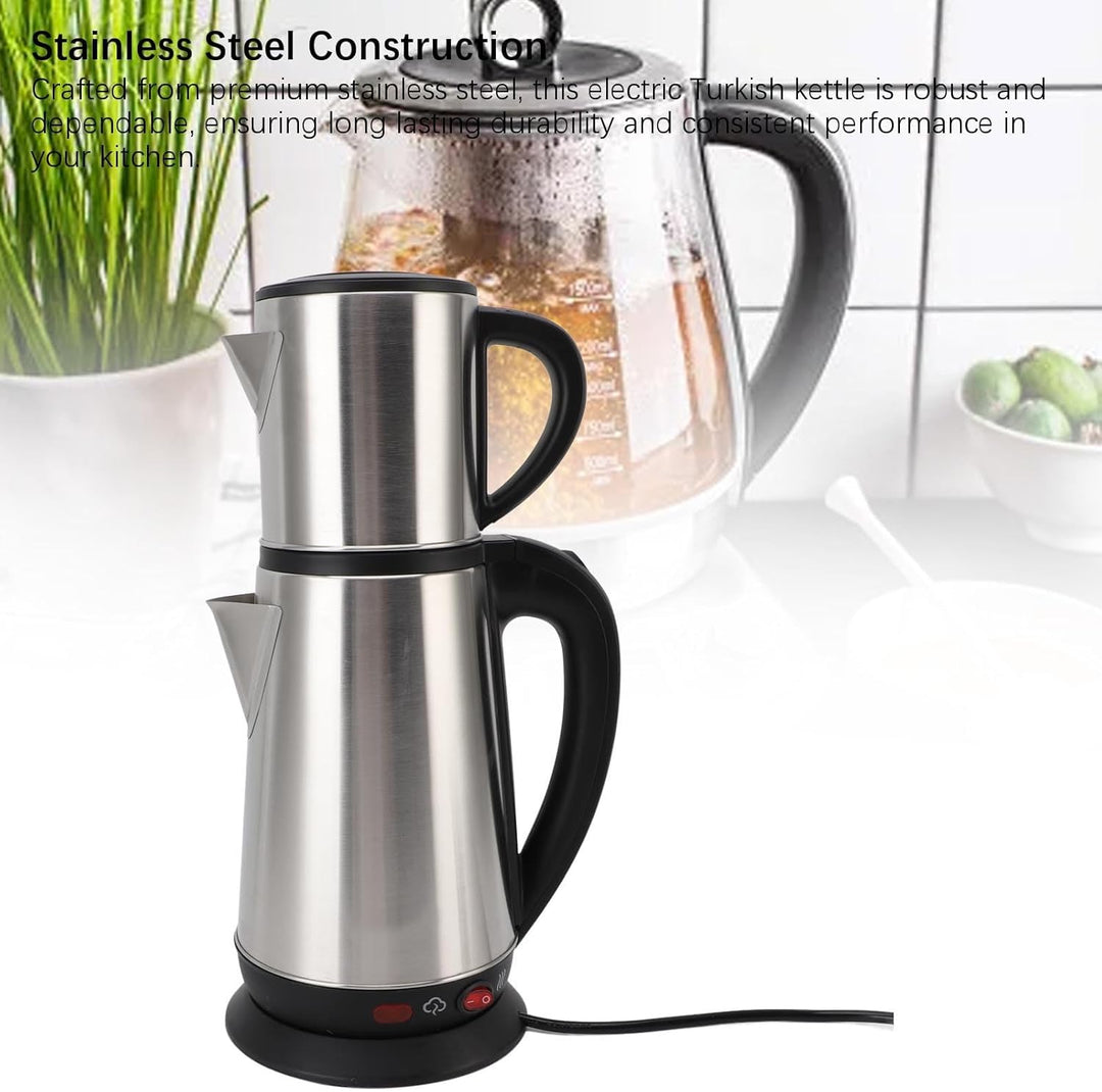 KIMISS Elektrischer Türkischer Wasserkocher -Set - 1L & 2L Edelstahl Doppelkessel Teekanne mit Infus