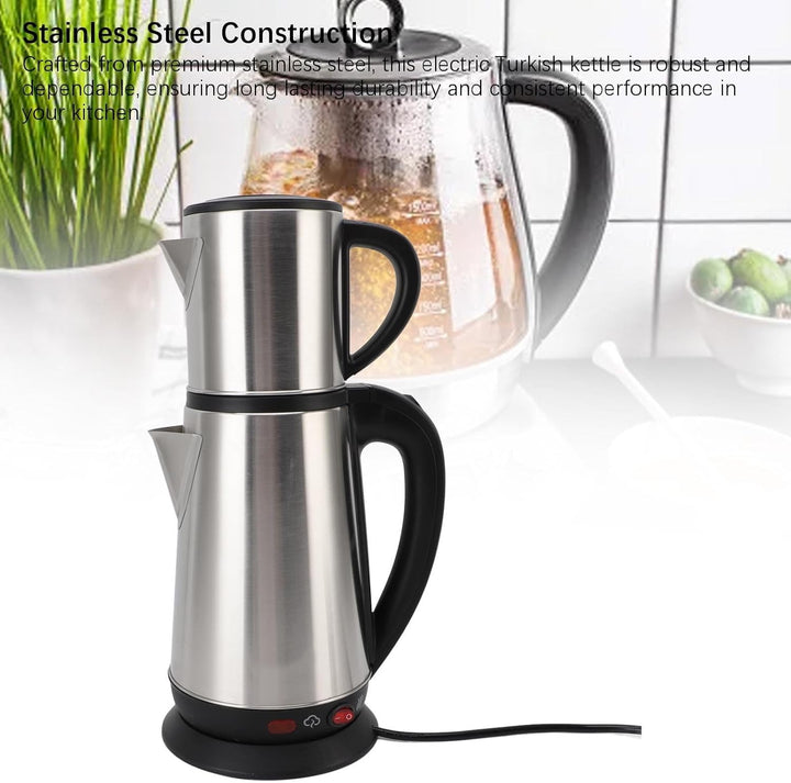 KIMISS Elektrischer Türkischer Wasserkocher -Set - 1L & 2L Edelstahl Doppelkessel Teekanne mit Infus