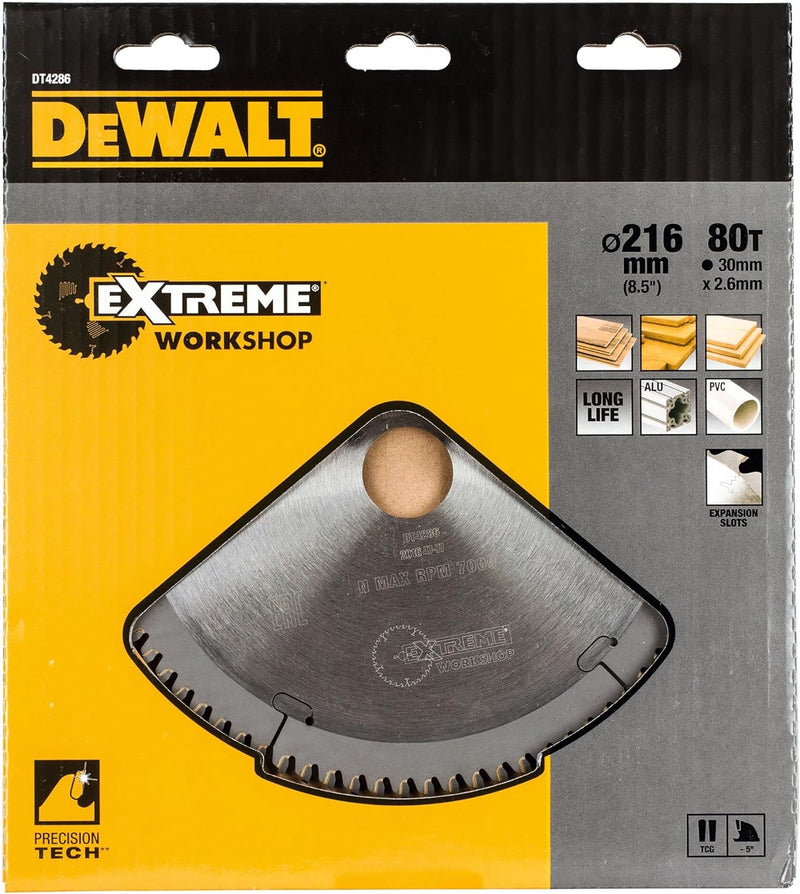 DeWalt Stationärkreissägeblatt / Kreissägeblatt Extreme (216/30mm 80TFZ, extra feines Finish (Furnie