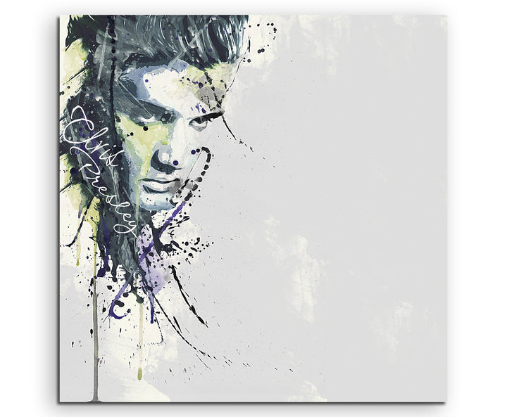 Paul Sinus Art Elvis Presley 60x60cm Keilrahmenbild Kunstbild Aquarell Art Wandbild auf Leinwand fer