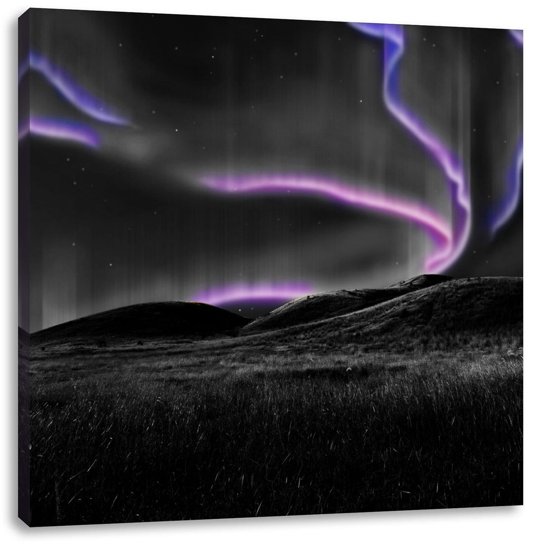 Pixxprint Polarlichter über Hügeln als Leinwandbild Quadratisch/Grösse: 70x70 / Wandbild/Kunstdruck/