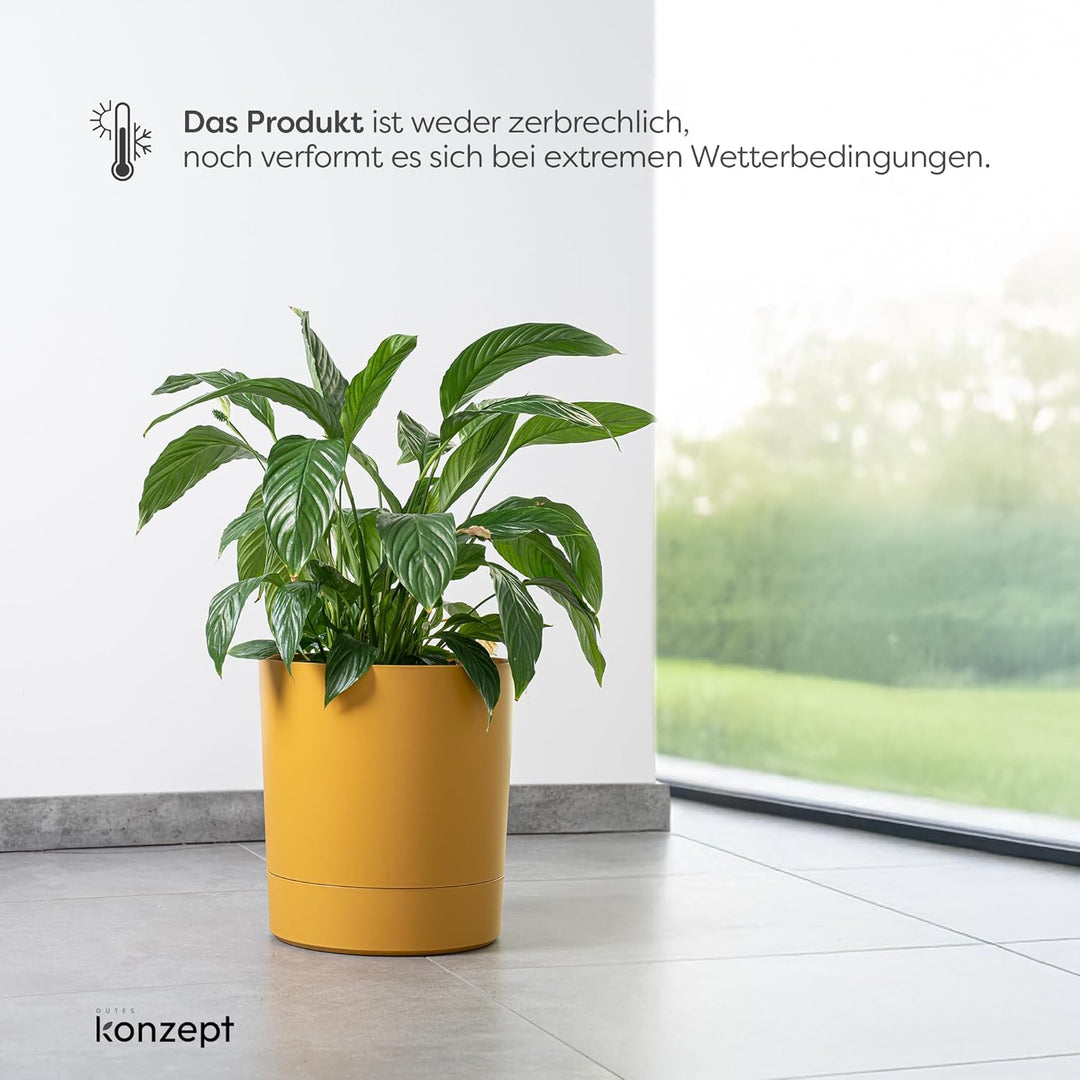 KONZEPT Blumentopf mit Untersetzer 38 cm - grosser Übertopf aus Kunststoff für Zimmerpflanzen, moder