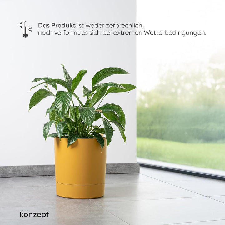 KONZEPT Blumentopf mit Untersetzer 38 cm - grosser Übertopf aus Kunststoff für Zimmerpflanzen, moder