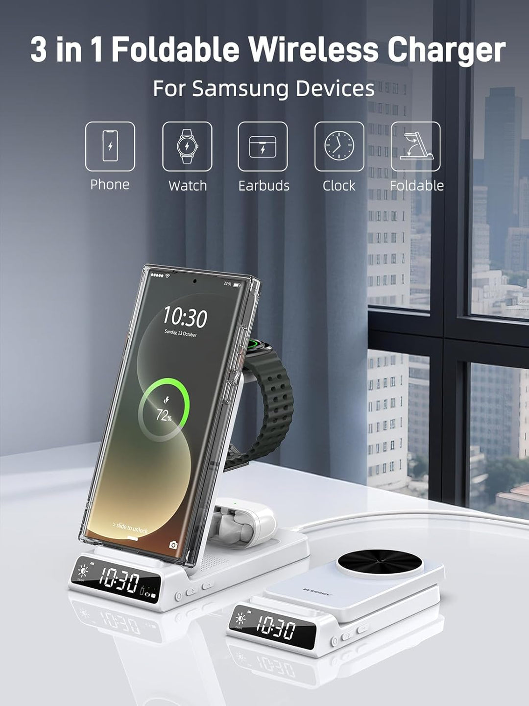Magnetisches Kabelloses Ladegerät für Samsung, 3 in 1 Mag Safe Ladestation für Samsung Galaxy Z Fold