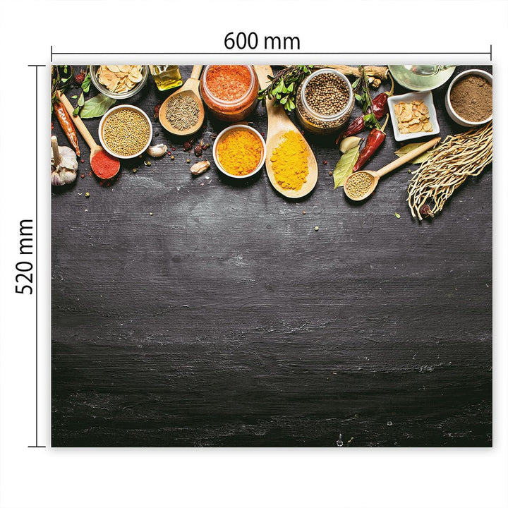 SmartDecoration Herdabdeckplatte Ceranfeldabdeckung aus Glas 60x52 cm Einteilig Motiv "Gewürze" Grau