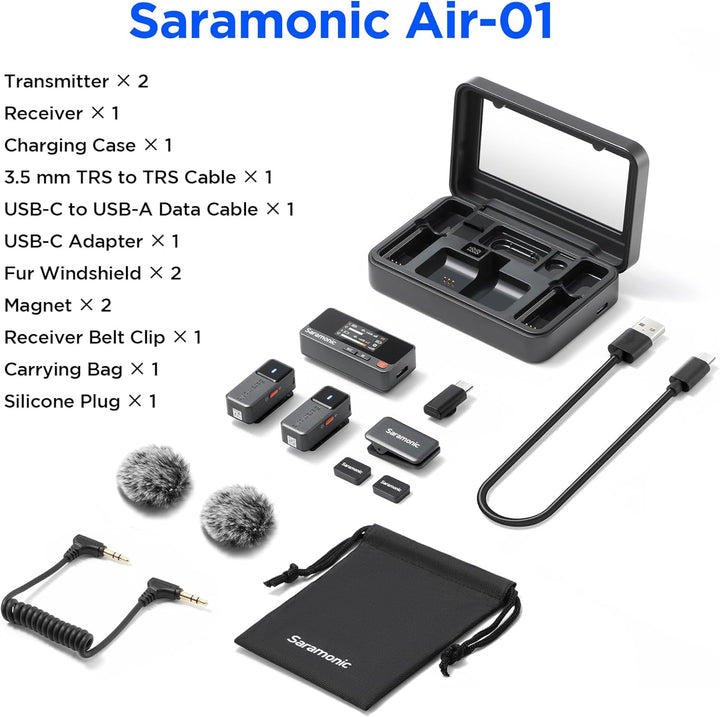 Saramonic Air Wirelss Lavalier Mikrofon Handy (2 Sender, 1 USB-C Empfänger, Ladeschale), 48H Akku, M