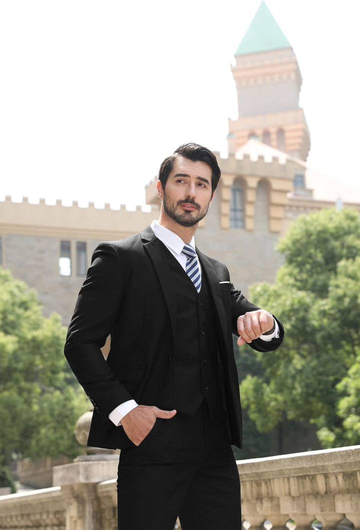 Anzug Herren Slim Fit 3 Teilig Anzüge Herrenanzug Sakko für Hochzeit Business S Schwarz, S Schwarz