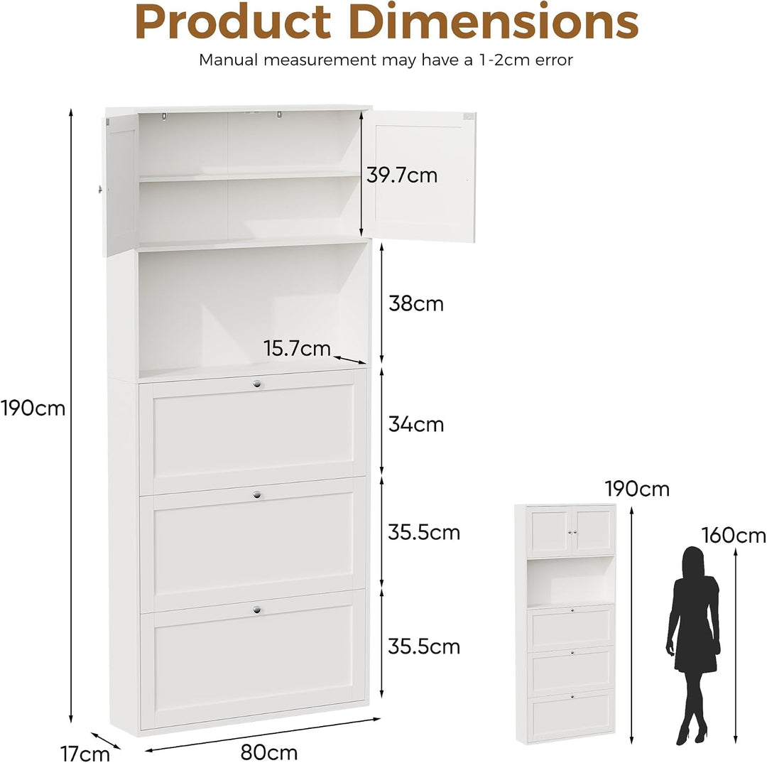 ELUCHANG Schuhschrank schmal Platzsparender mit 3 Klappen Schuhkipper Schuhkommode, Offene Mittelabl