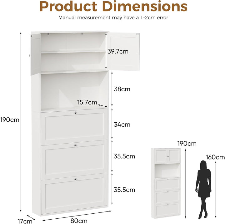 ELUCHANG Schuhschrank schmal Platzsparender mit 3 Klappen Schuhkipper Schuhkommode, Offene Mittelabl