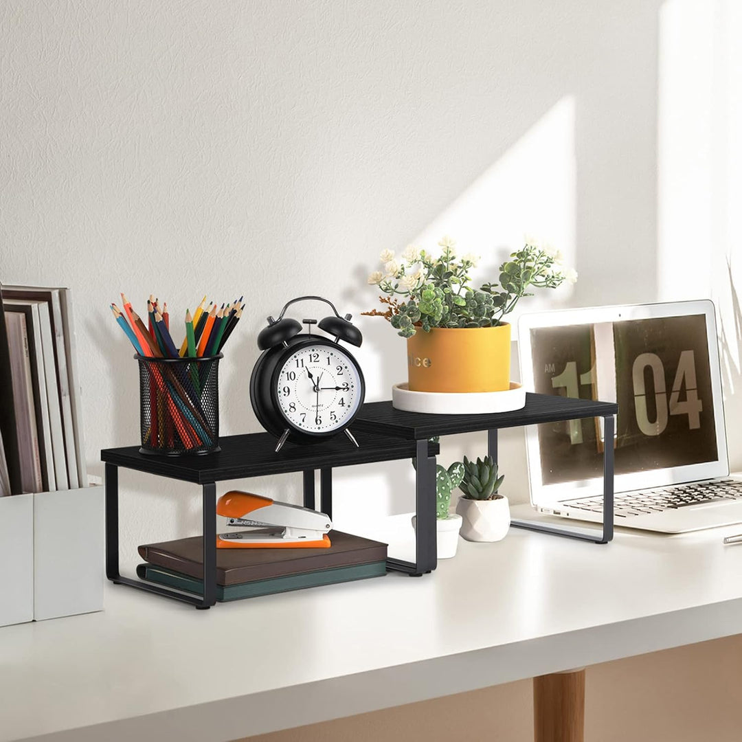 CADUKE Schrankregal Organizer 2er Set, Küchenschrank Lagerregale mit Metallrahmen und Holz-Arbeitspl