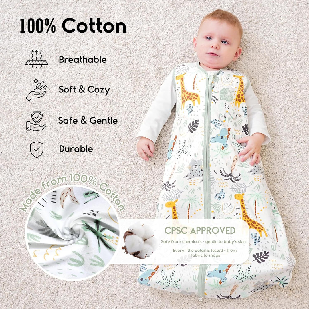 Yoofoss Schlafsack Baby Sommer 0.5 Tog - 67cm/0-6 Monate 100% Baumwolle Sommerschlafsack Babyschlafs