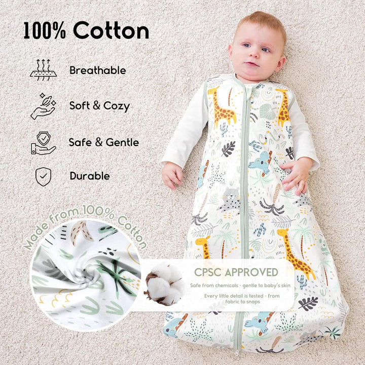 Yoofoss Schlafsack Baby Sommer 0.5 Tog - 67cm/0-6 Monate 100% Baumwolle Sommerschlafsack Babyschlafs