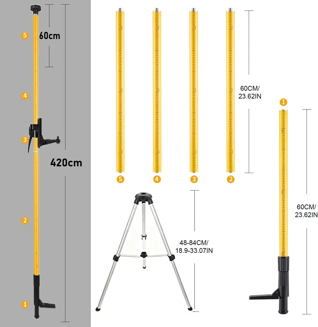 Teleskopstange Laser，Stativ für Laser，Stativ für Kreuzlinienlaser 4.2m/12ft für Kreuzlinienlaser mit
