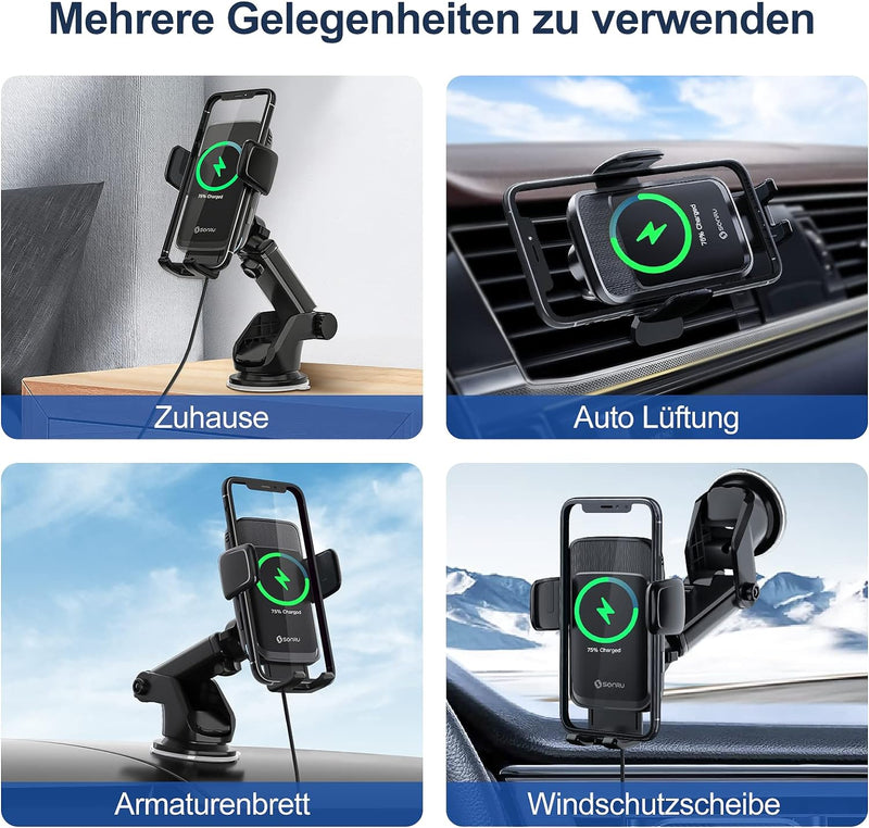 SONRU Handyhalterung Auto Mit Ladefunktion Induktives, Fast Wireless Charger Auto Lüftung/Saugnapf K