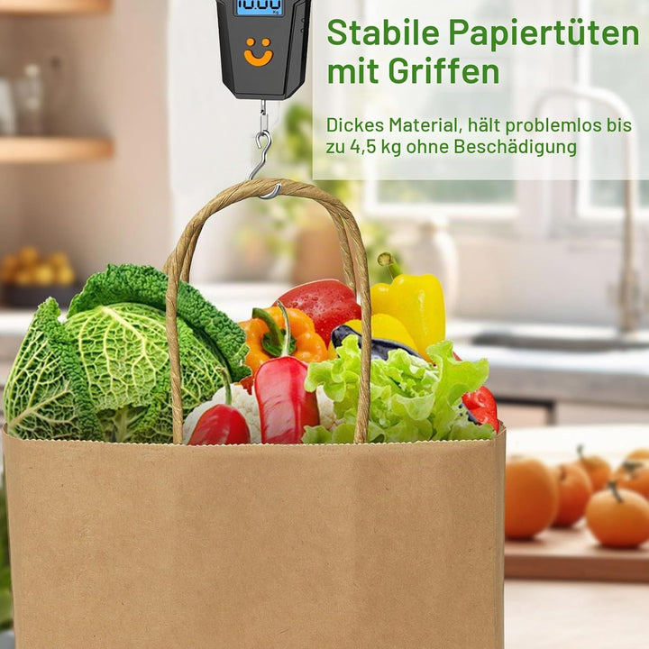 Gucass 50 Stück Gross Papiertüten mit Henkel, Braun Kraft Papiertaschen Geschenktüten, 26x12x33cm Pa
