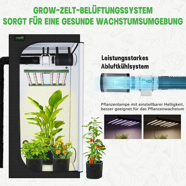 Growzelt Komplettset,Led Grow Tent Kit,240W LED Grow Lampe Vollspektrum,Komplettes Hydroponics 600D