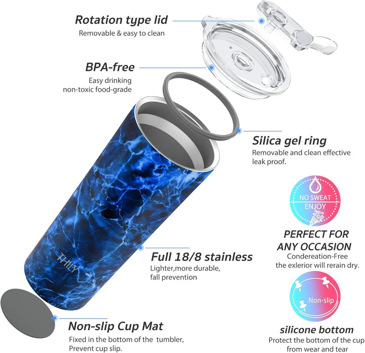 Tumbler Kaffeetasse aus Edelstahl – THILY 780 ml dreifach isolierter Weithals-Reisebecher mit spritz