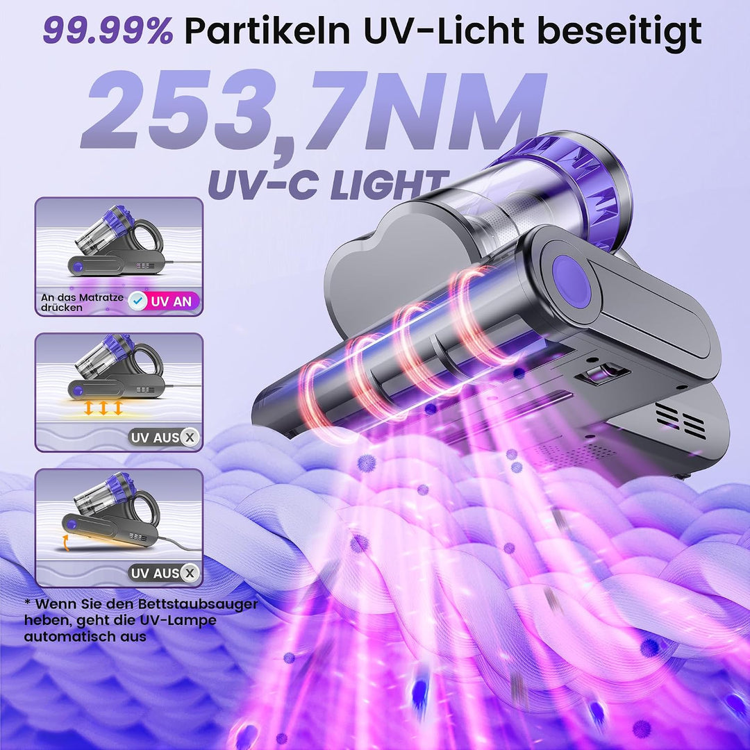 Dzaki Milbensauger, Milbenstaubsauger mit UV-Licht &amp; Heissluft für Matratzen, 16Kpa Saugkraft/99,9%