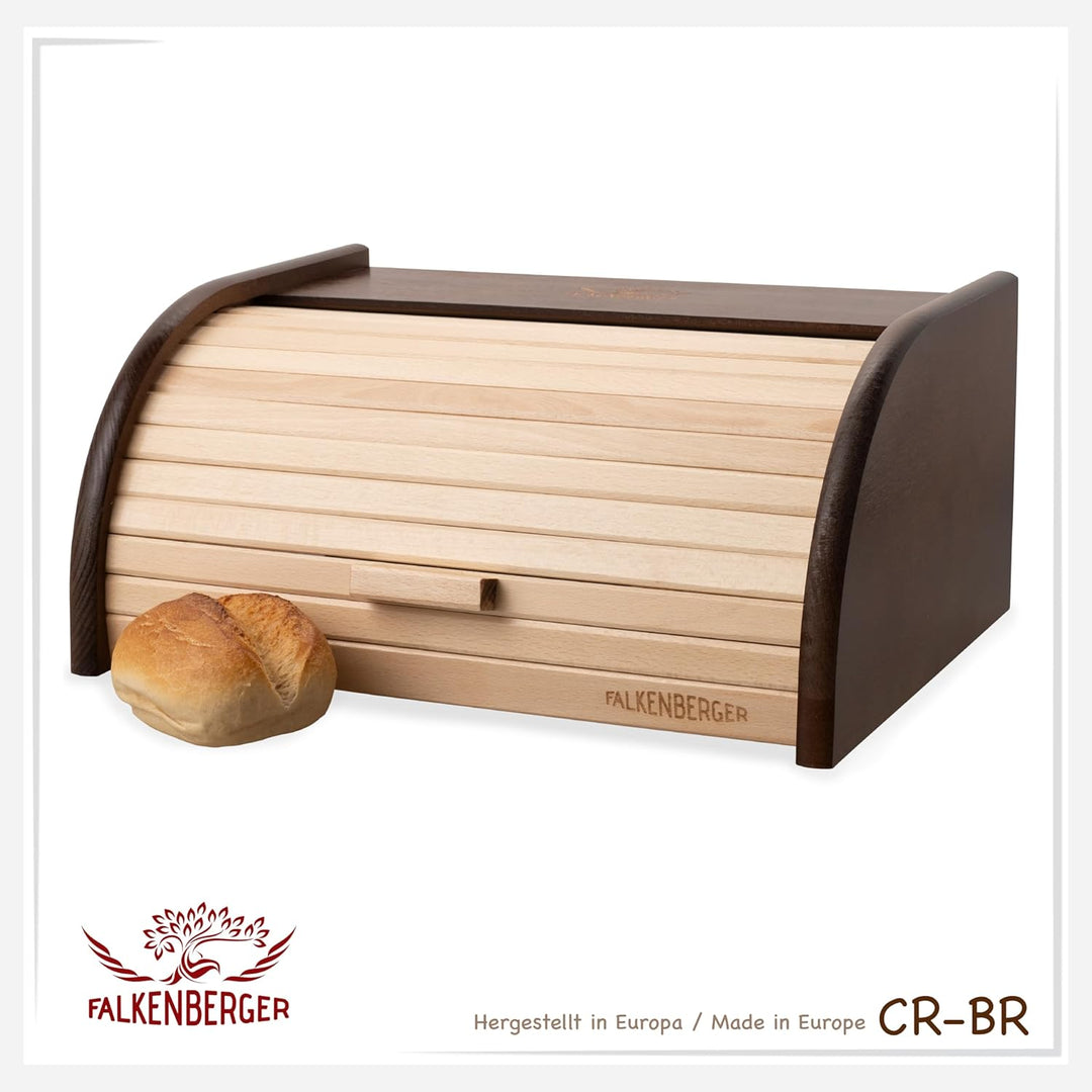 Brotkasten aus Holz Buche Braun ca. 39x29x18cm Rollbrotkasten traditionell Brotbox mit Roll-Deckel H