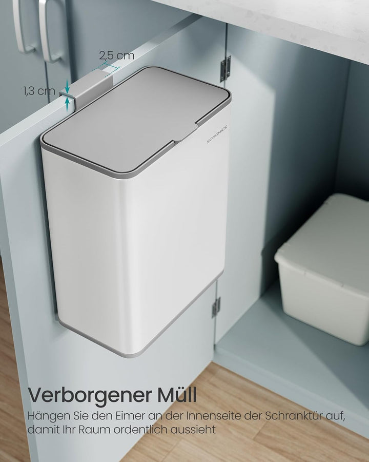 SONGMICS Mülleimer hängend, 8 L Komposteimer Küche, Stahl-Abfalleimer mit Deckel für Biomüll, mit Ha