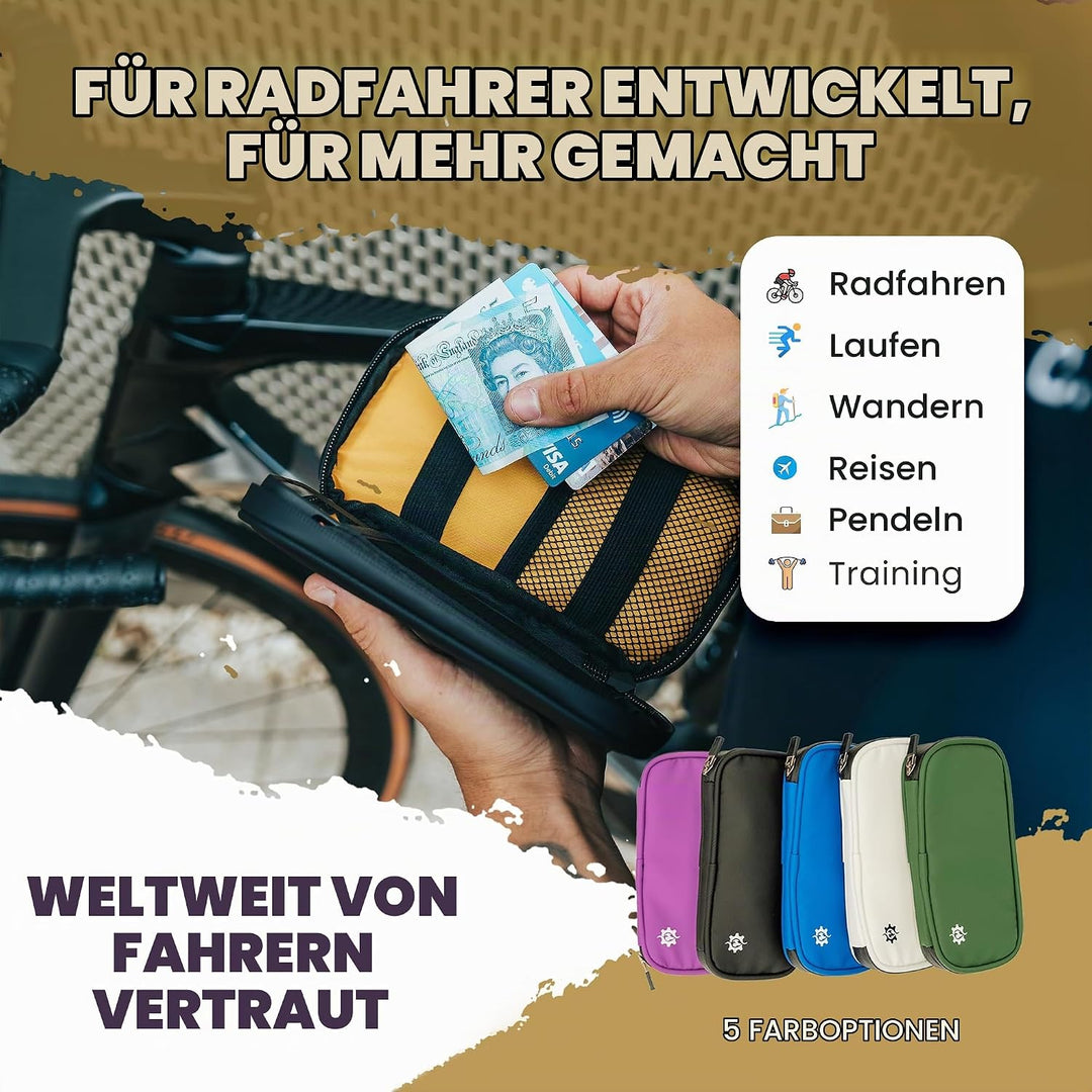 Lumiere &amp; Co. Fahrradtasche Wasserdicht – 9 × 14 cm Kompakte Radfahr-Börse mit Fächern für Karten, B
