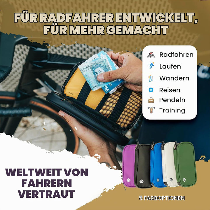 Lumiere &amp; Co. Fahrradtasche Wasserdicht – 9 × 14 cm Kompakte Radfahr-Börse mit Fächern für Karten, B