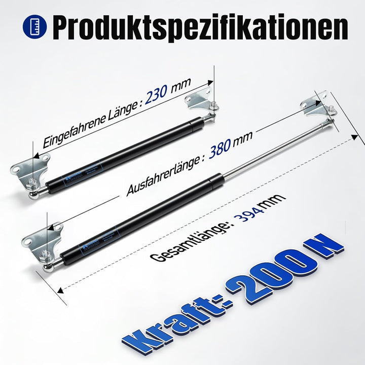 Arana Gasdruckfedern 380MM 200N 21KG Universell Gasdruckdämpfer Hydraulisch Halterung für Camper LKW