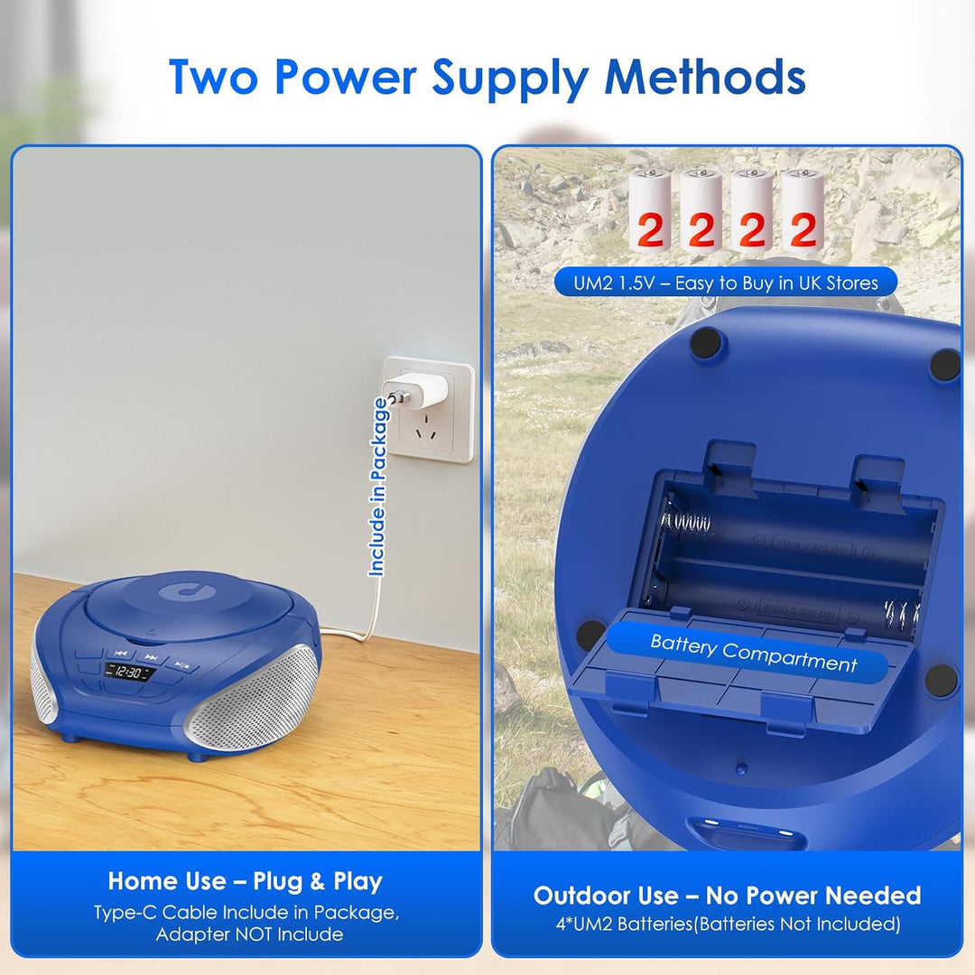 Gueray Tragbarer CD-Player Boombox Kompakt-Radio mit Stereo-Lautsprechern UKW-Radio 3,5-mm-AUX-Einga