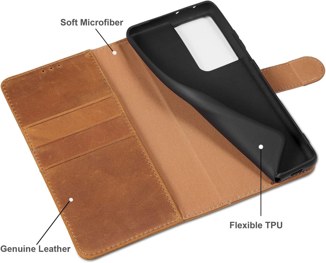 LENSUN Echtleder Hülle für Samsung Galaxy S21 Ultra, Handyhülle [Echtes Leder][Magnetverschluss][RFI
