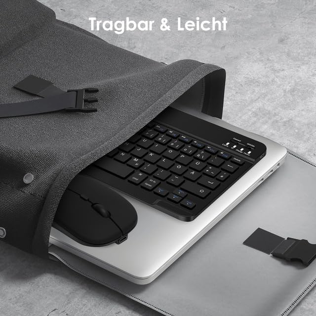 LAMA Kabellose Bluetooth Tastatur & Maus, wiederaufladbare Ultra-dünn Universal Tablet Tastatur, kom
