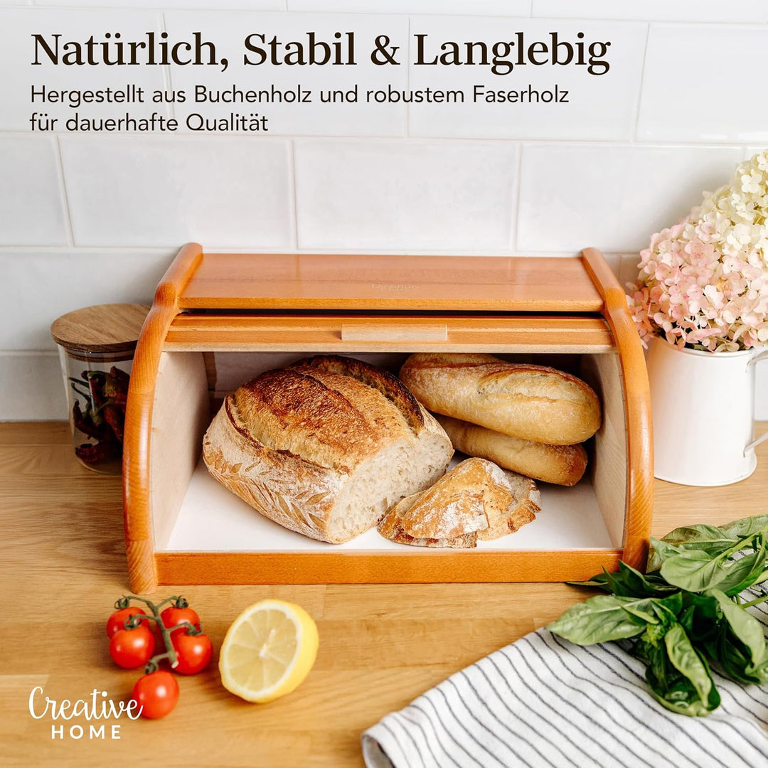 Creative Home Erle Brotkasten Holz | 38 x 28,5 x 17,5cm (+/-1cm) | Perfekte BrotBox für Brot Brötche