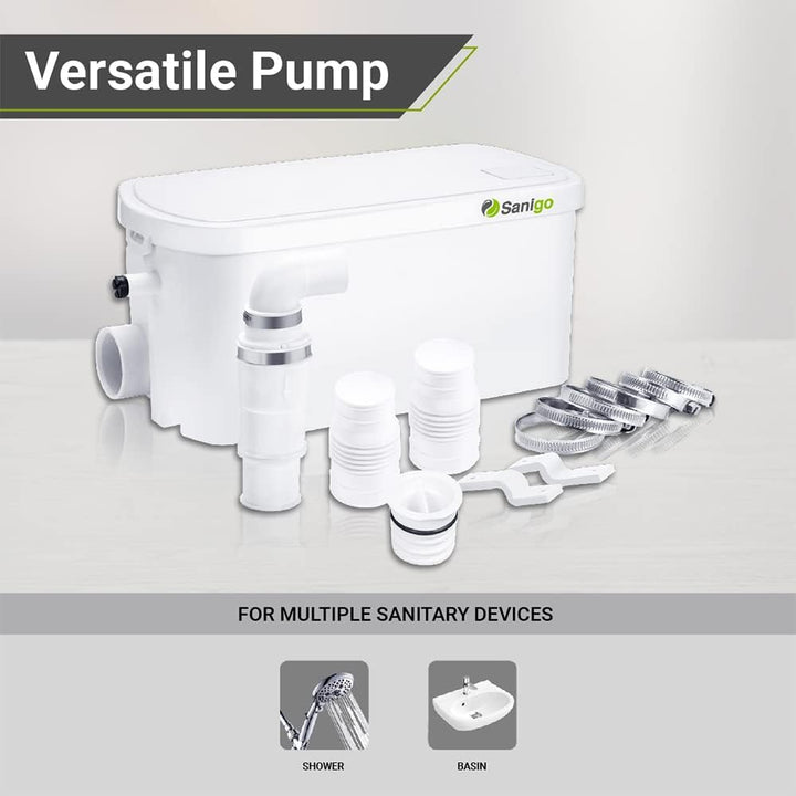 Sanigo SANI-S250C Sanitärzerkleinerer, leiser Abfallpumpe, Hebepumpe, Dusche mit zwei Eingängen, Kup